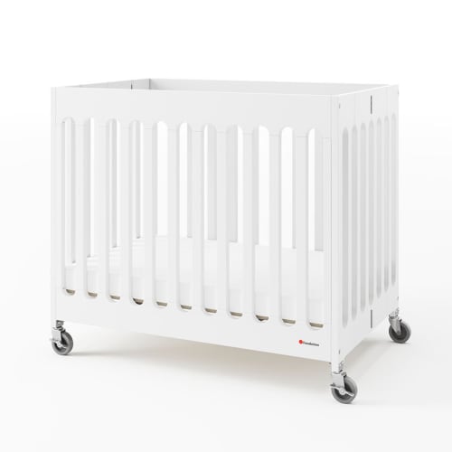 Foundations Boutique Portable Compact Folding Crib With Foam Mattress White